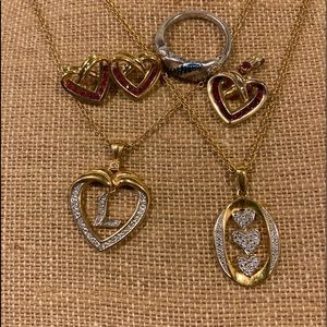Danbury Mint Jewelry Lot, Dozen Rubies Heart Earrings Pendant, Diamond Hearts
